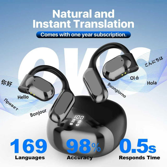 AI Language Translator Earbuds, OWS Real-Time 3-in-1 Translation Earbuds 144 Languages & Accents, Translation Device for Travel Business Learning