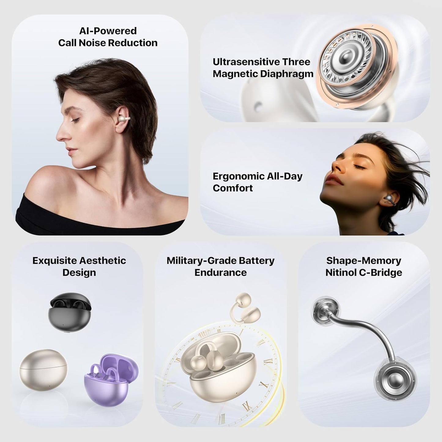 AI Translator Earbuds, Real Time 3-in-1 Translation Earbuds 144 Languages & Accents，Open-Ear Clip-On Design for Travel,