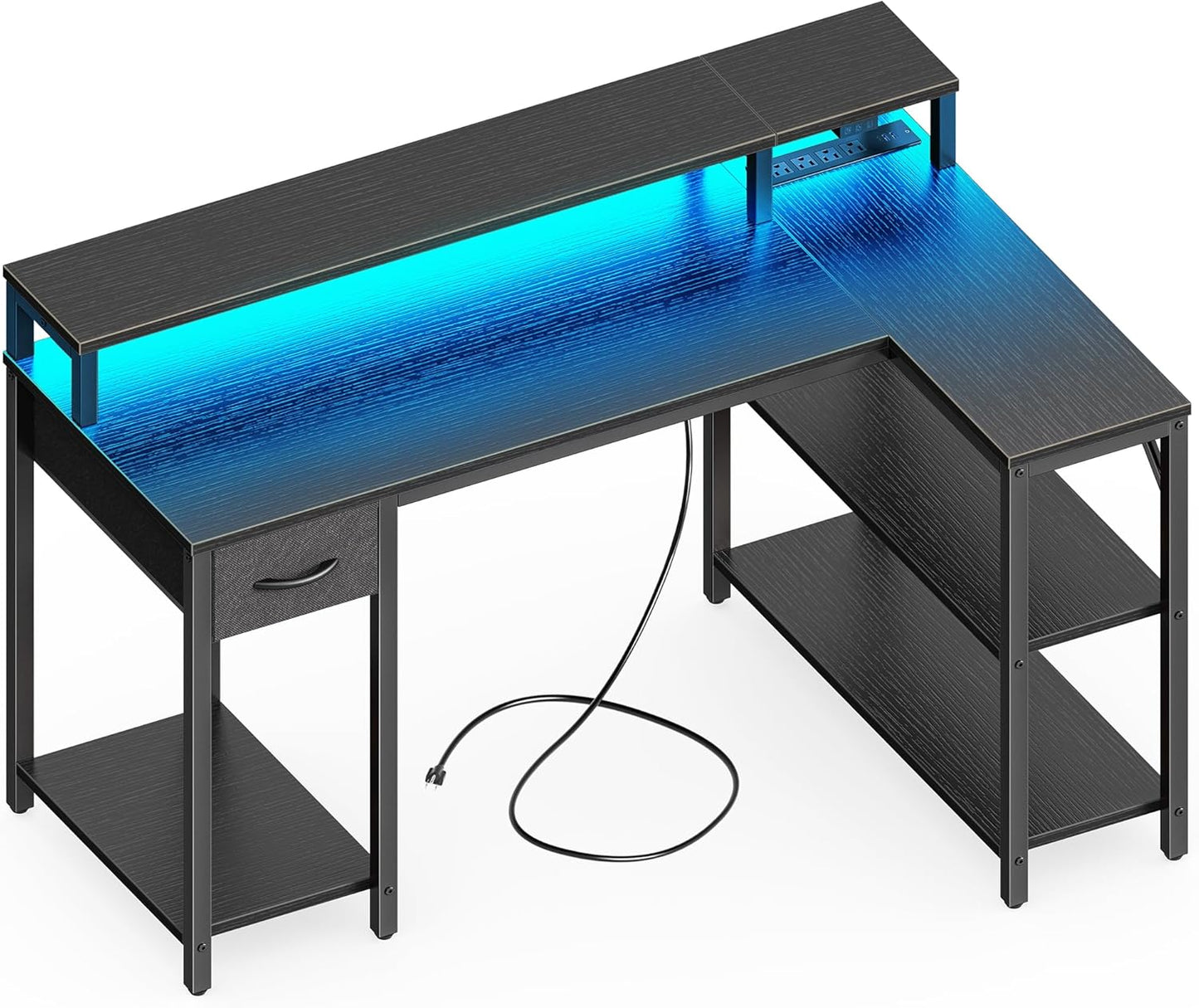 WASAFUN 55" L-Shaped Corner Workstation with Built-in Monitor Stand