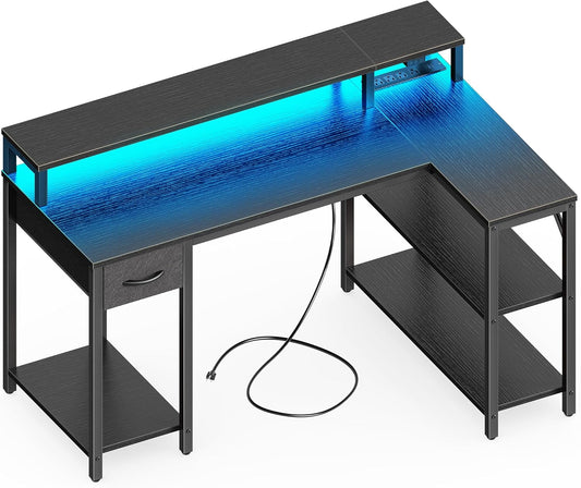 WASAFUN 55" L-Shaped Corner Workstation with Built-in Monitor Stand