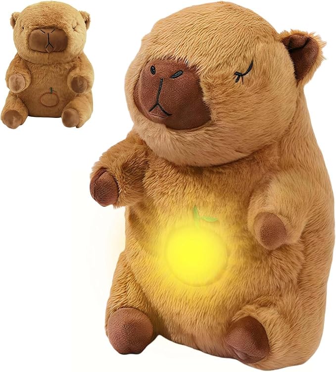 Breathing Stuffed Animal,Capybara Breathing Plush, 4 Gear Adjustment, Volume Control, Portable Plush Toy with Music & Lights