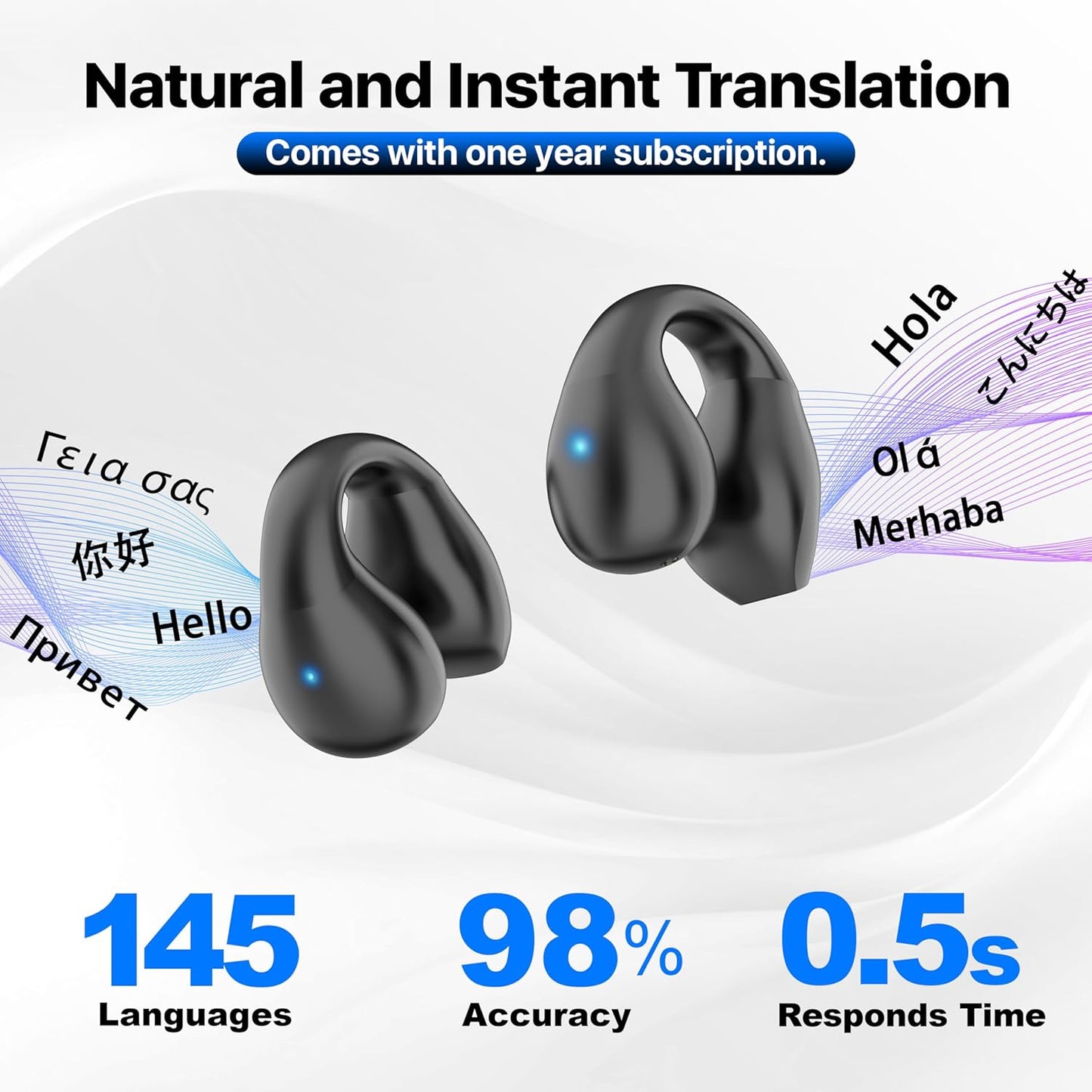 AI Language Translation Earbuds,Real Time 3-in-1 Translator Earbuds for 144 Languages & Accents, Translation Device for Travel Business Learning