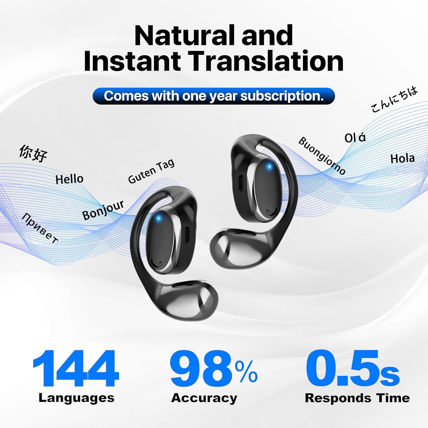 AI Translation Earbuds, OWS Real-Time 3-in-1 Translation Earbuds 144 Languages & Accents, Audifonos Traductores Inglés Español