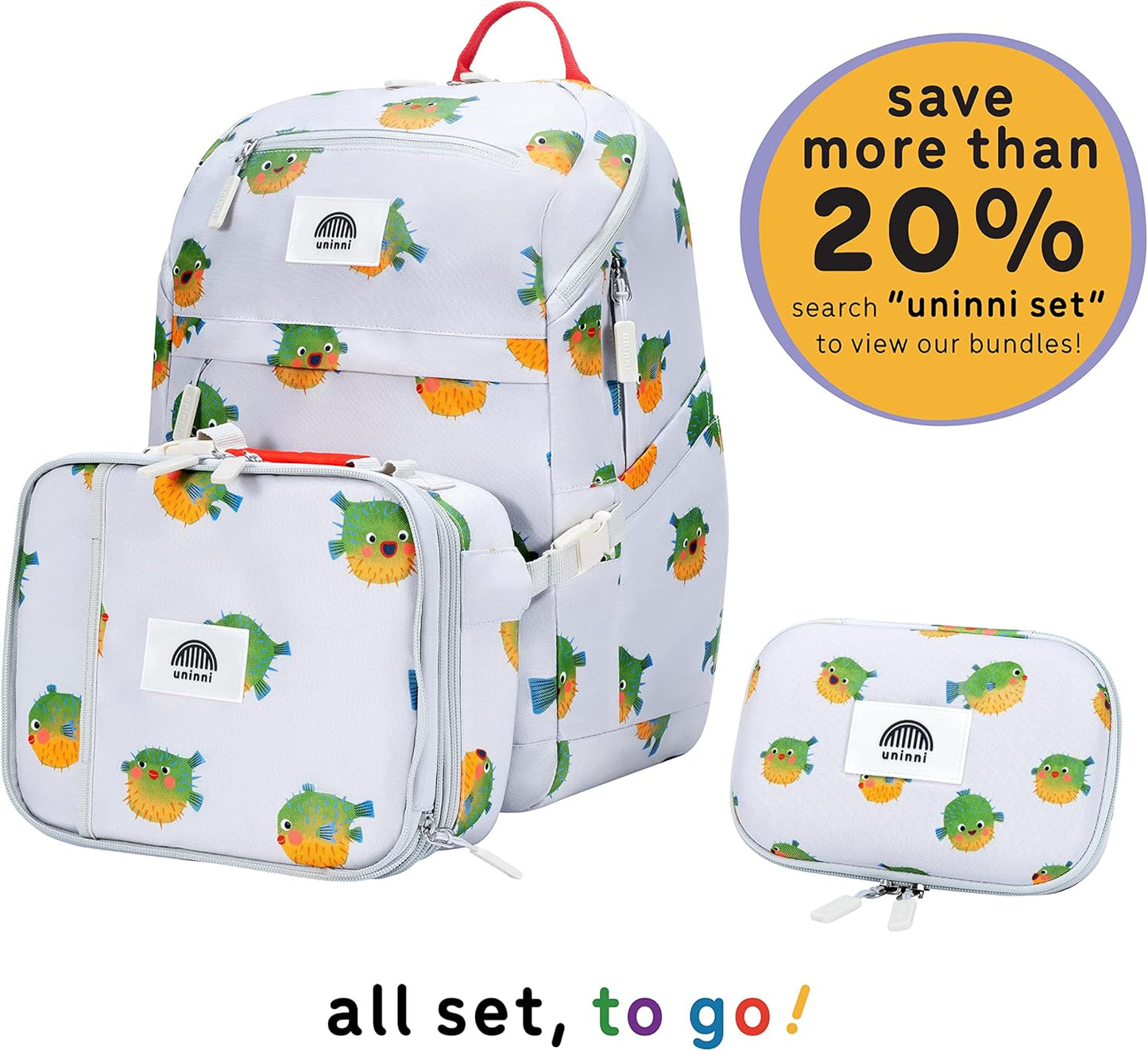 uninni Cute Pufferfish Kids Backpack 16 Inch – Toddler School Bag