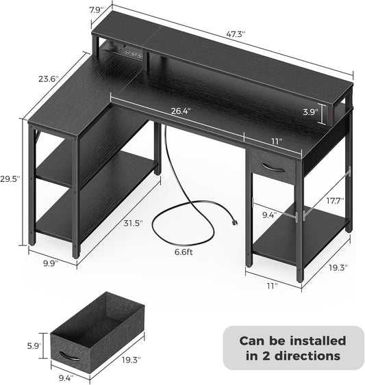 WASAFUN 55" L-Shaped Corner Workstation with Built-in Monitor Stand
