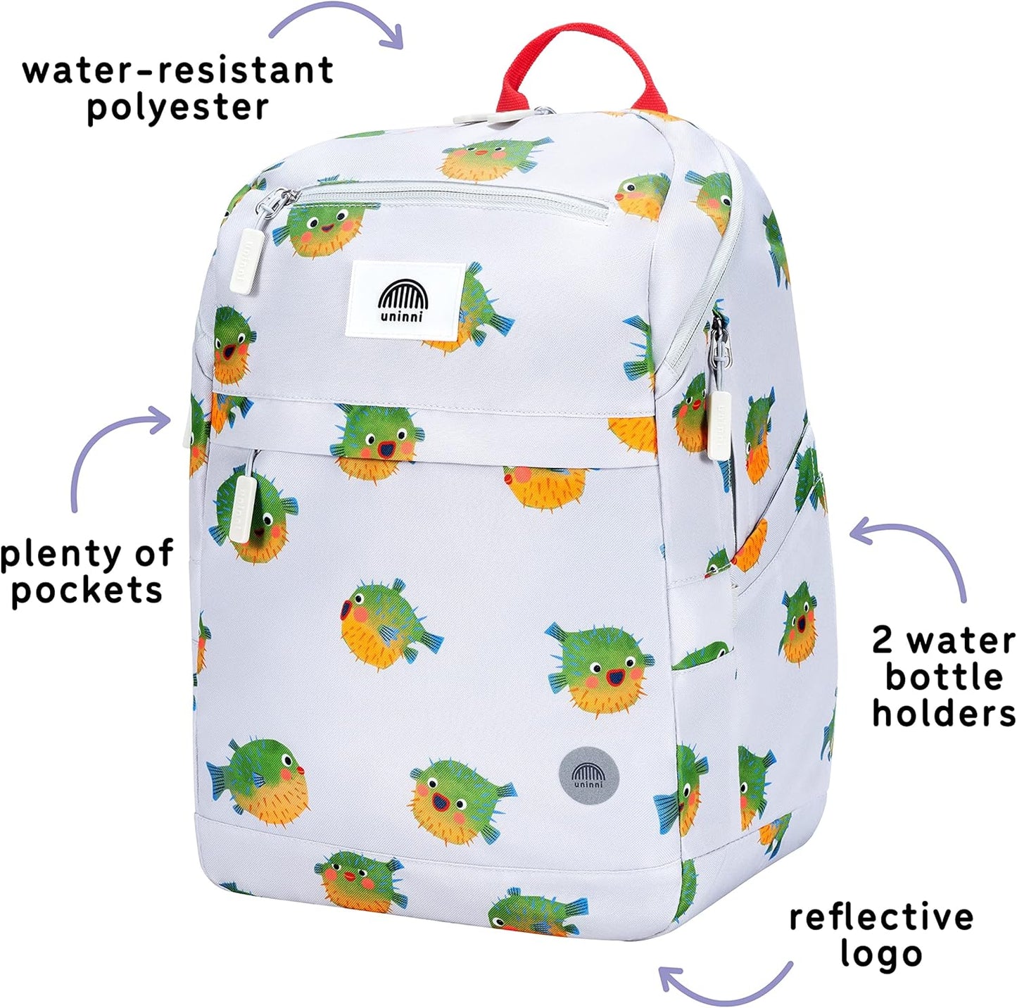 uninni Cute Pufferfish Kids Backpack 16 Inch – Toddler School Bag