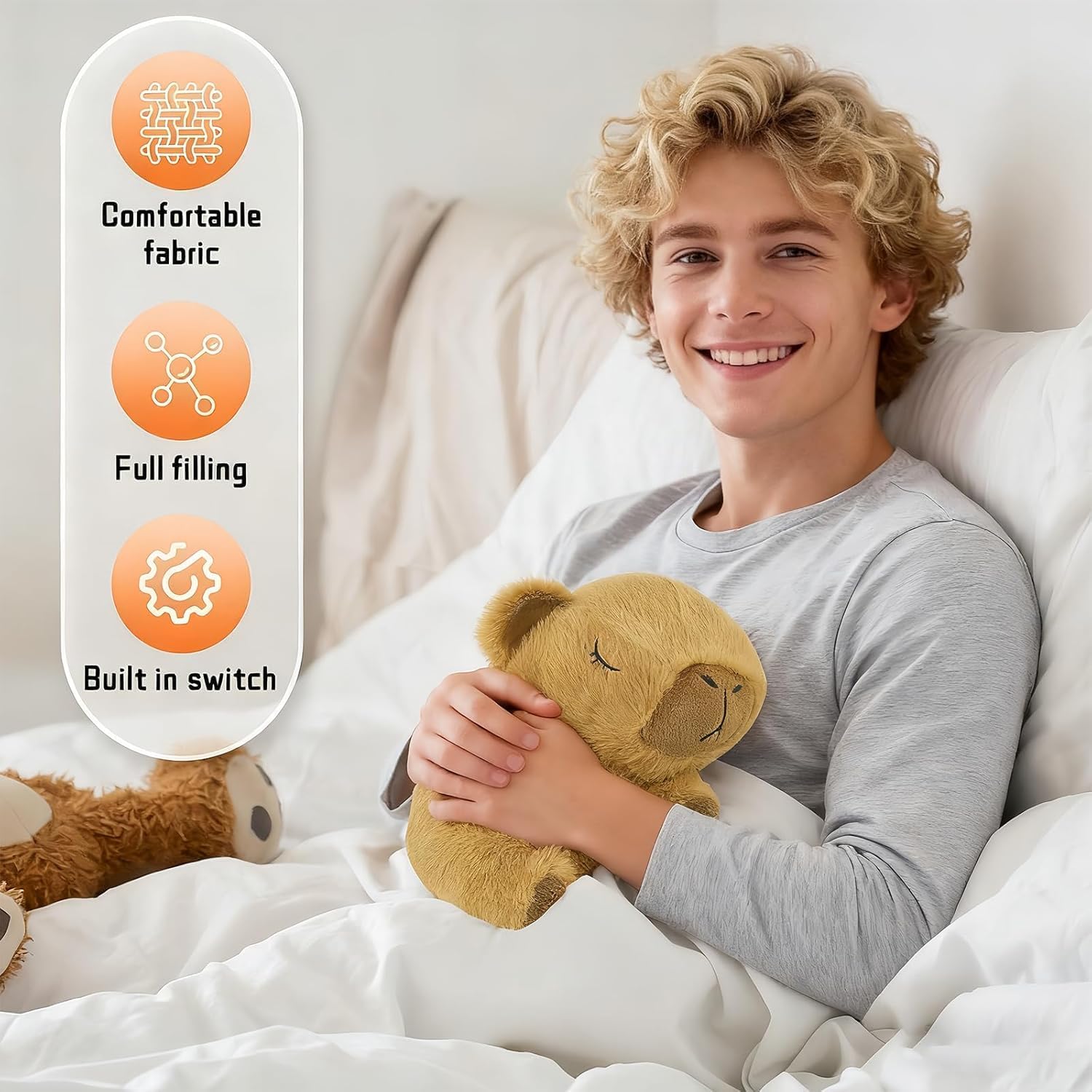 Breathing Stuffed Animal,Capybara Breathing Plush, 4 Gear Adjustment, Volume Control, Portable Plush Toy with Music & Lights