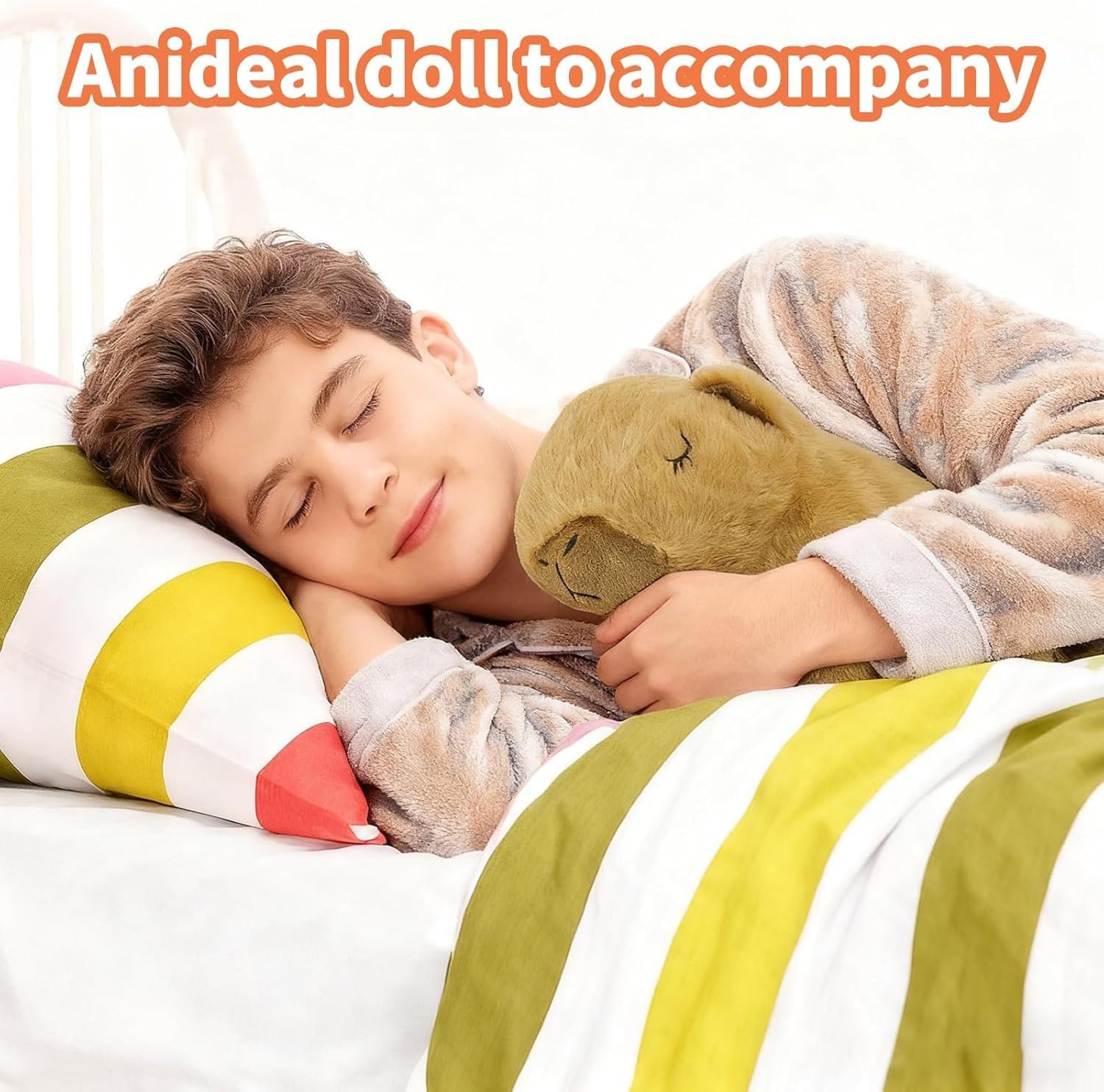 Breathing Stuffed Animal,Capybara Breathing Plush, 4 Gear Adjustment, Volume Control, Portable Plush Toy with Music & Lights