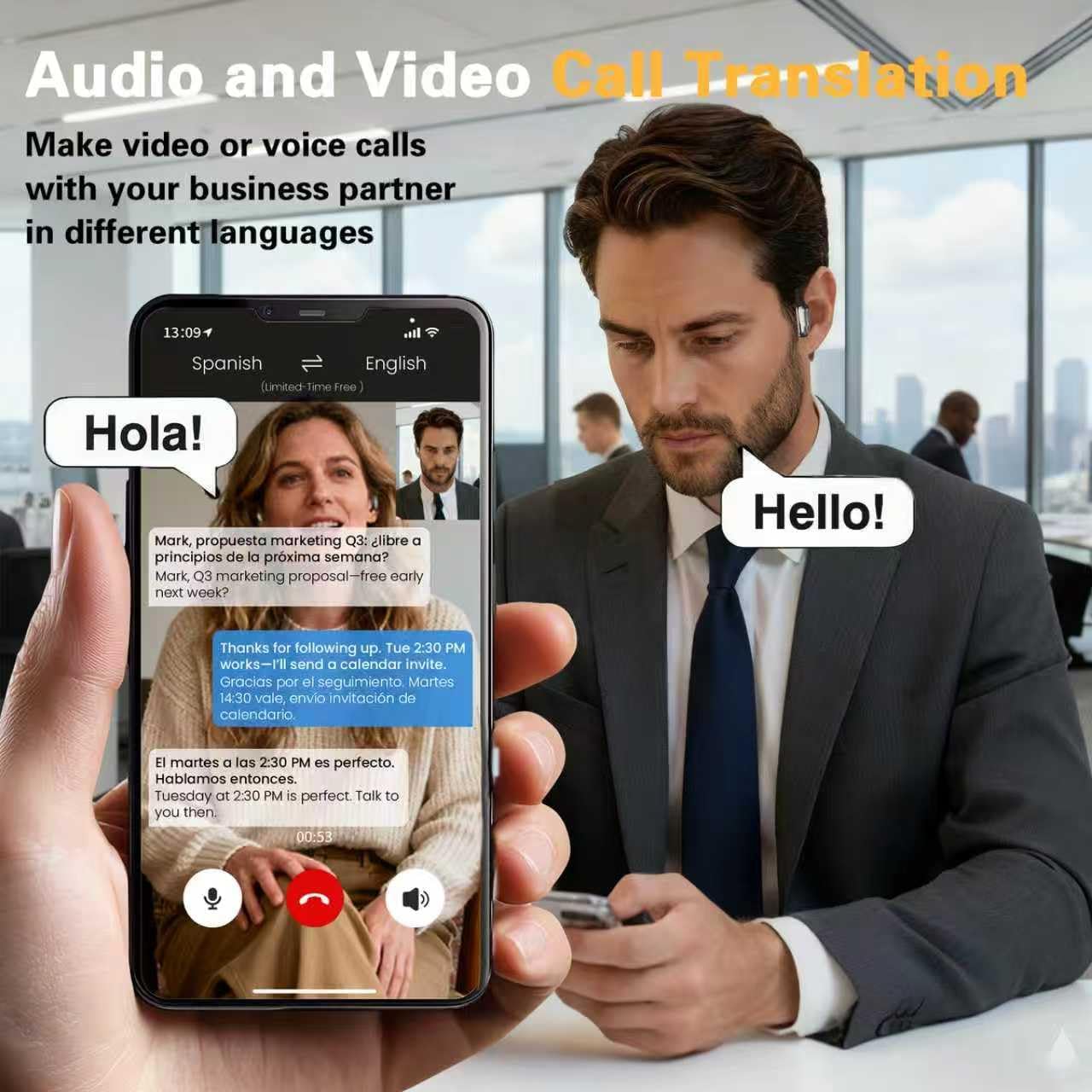 AI Language Translation Earbuds,Real-Time Translator for 169 Languages & Accents, HD Sound, Long Battery Life, Ideal for Travel and Business, Beige