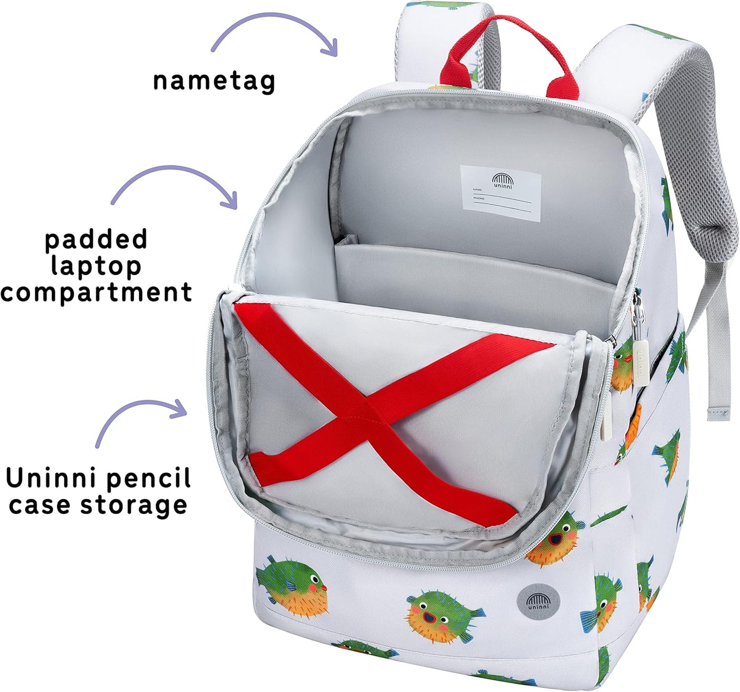 uninni Cute Pufferfish Kids Backpack 16 Inch – Toddler School Bag