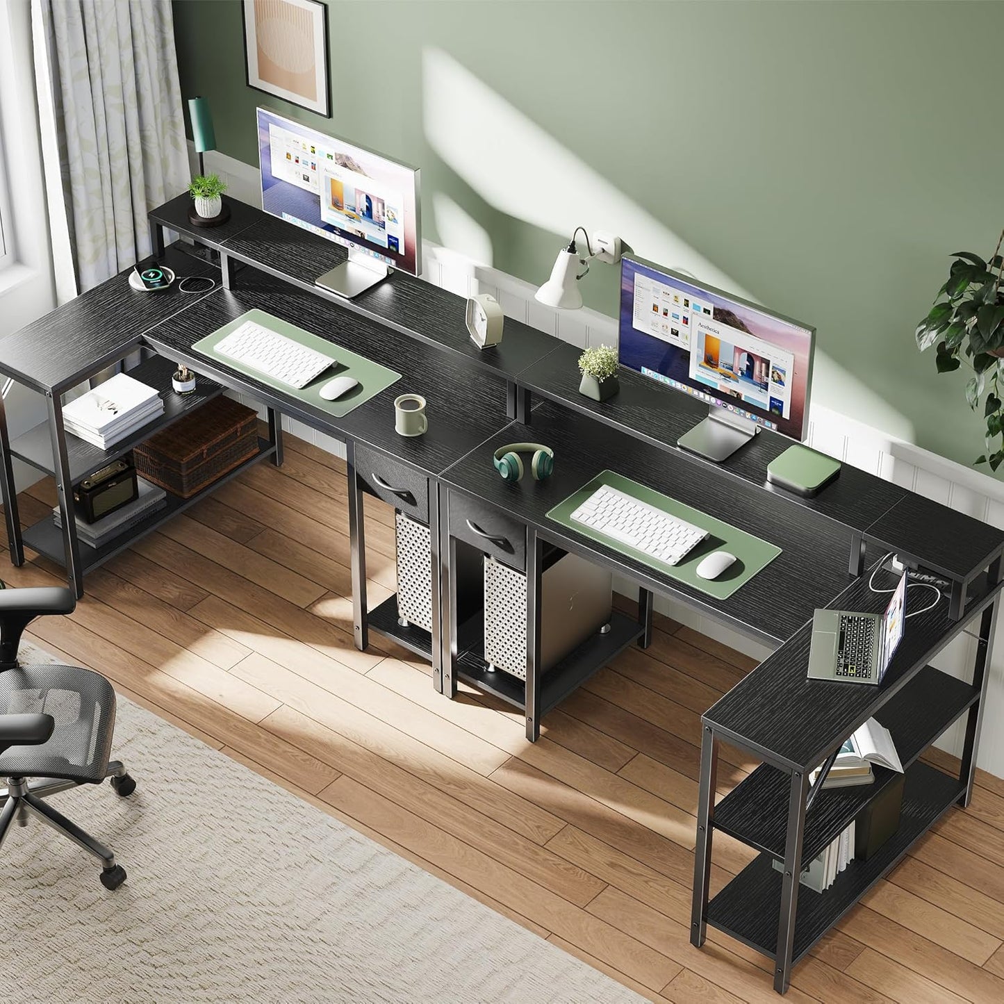 WASAFUN 55" L-Shaped Corner Workstation with Built-in Monitor Stand