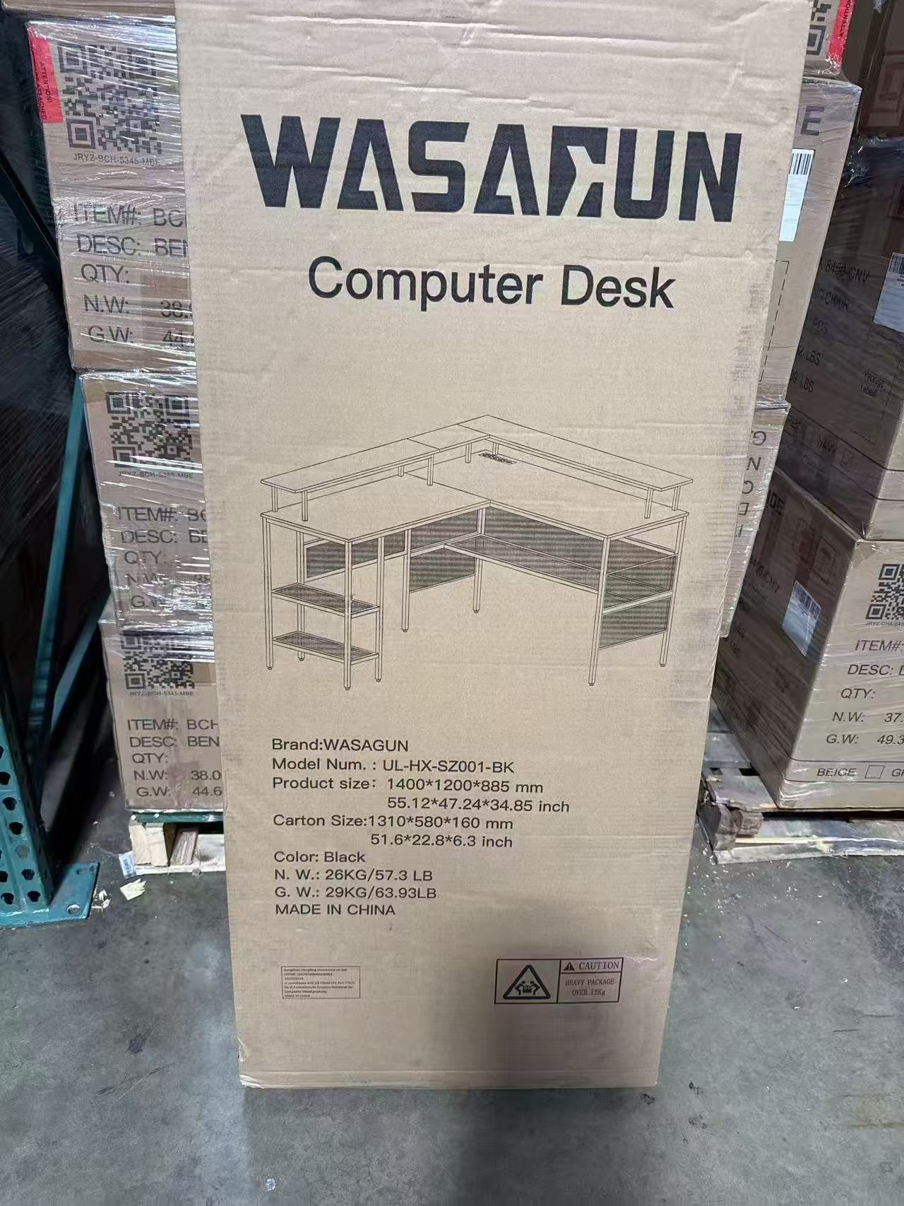 WASAFUN 55" L-Shaped Corner Workstation with Built-in Monitor Stand